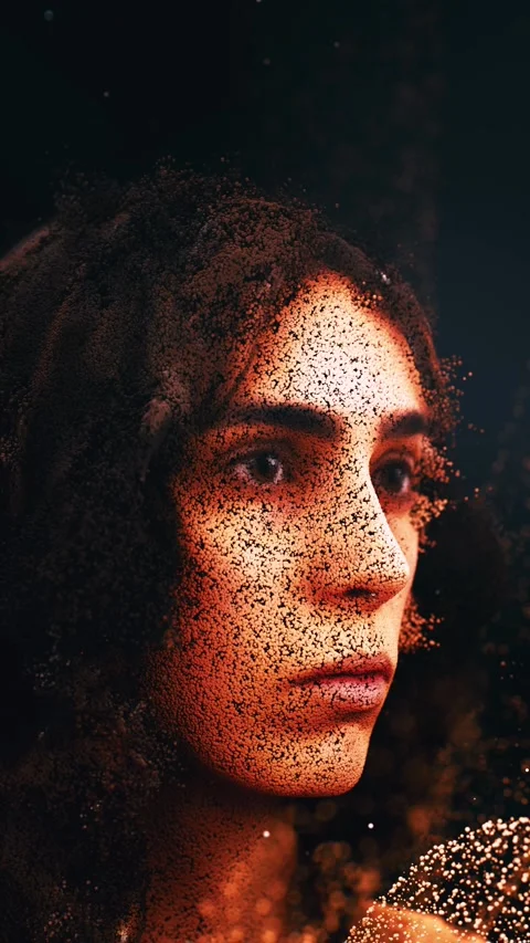 Human digital avatar dissolving into glowing particles Stock Footage 341470069