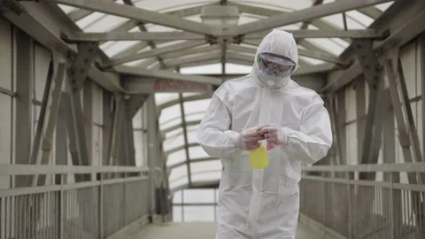 Human disinfection sprays solution coronavirus pandemic treatment medium plan Stock Footage 130206708