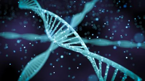 Human dna with glowing particles 3d illustration Illustrazione stock