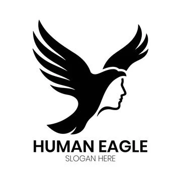 Human Eagle Logo Design with Flying Bird and Profile Silhouette Stock Illustration