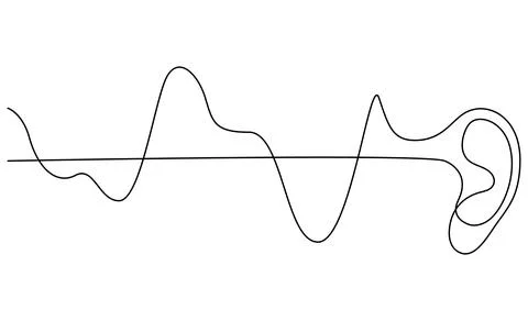 Human ear and audio wave continuous line drawing. Hearing problems concept. Stock Illustration