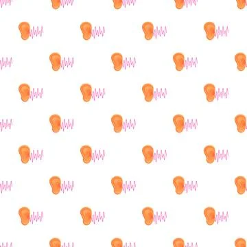 Human ear and sound wave flat seamless pattern Stock Illustration