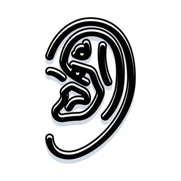 Human ear drawing representing hearing and listening concept Stock Illustration