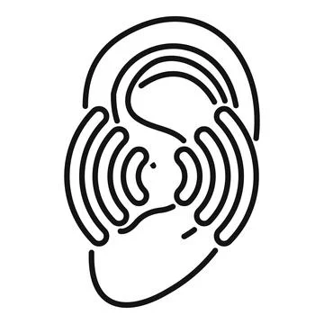 Human ear hearing sound waves line art Stock Illustration