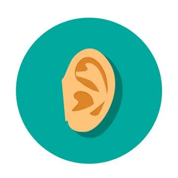 Human ear icon with shadow in flat style Stock Illustration