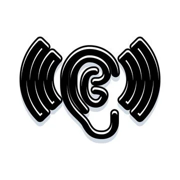 Human ear icon with sound waves symbol Stock Illustration