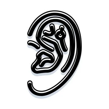 Human ear with piercing and hearing aid Stock Illustration