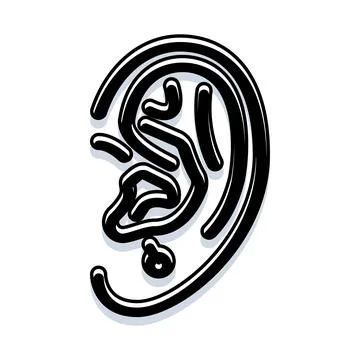 Human ear piercing concept black line illustration Stock Illustration