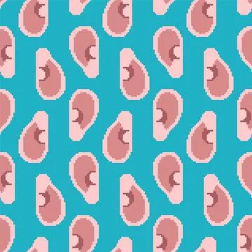 Human ear pixel art pattern seamless. 8 bit Part of body background Illustrazione stock