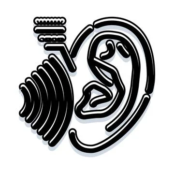Human ear receiving sound waves from hearing assist device Stock Illustration