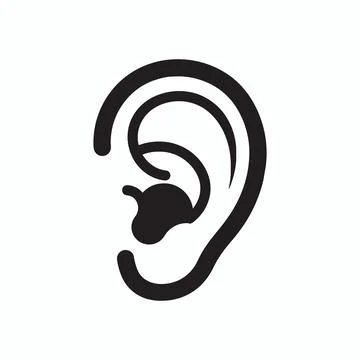 Human ear silhouette with integrated hearing aid deafness assistive audiology Stock Illustration