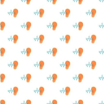 Human ear with sound waves seamless pattern 库存插图