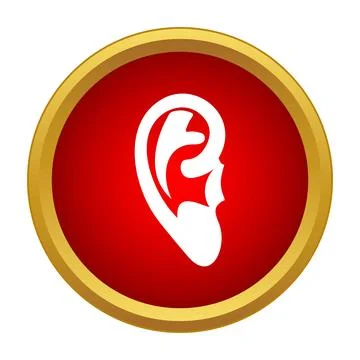 Human ear symbol on a red circle with gold border Stock Illustration