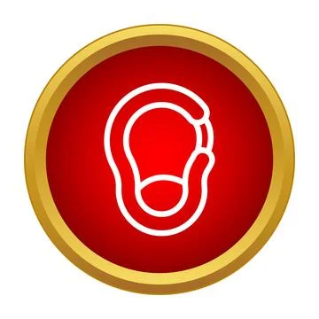 Human ear white outline red circle gold border Stock Illustration