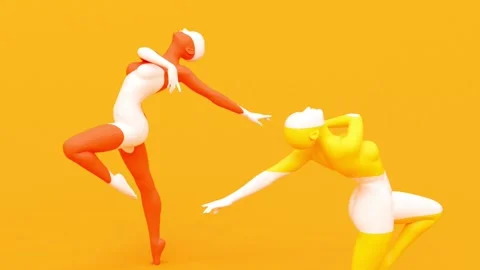 Human elegant posing figure, rotating dancing yellow woman, ballet exercise Stock Footage 180649175