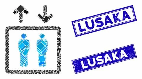 Human Elevator Mosaic and Distress Rectangle Lusaka Watermarks Stock Illustration