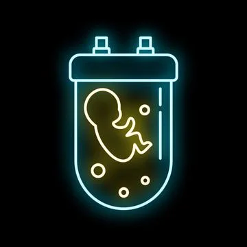 Human embryo evolving in artificial womb neon sign Stock Illustration