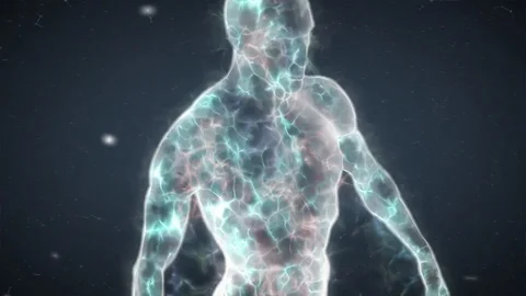 Human Energy Body with Transparent Fluid Body (4k version) Stock Footage