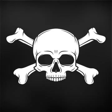 Human evil skull vector on black background. Jolly Roger with crossbones logo Stock Illustration