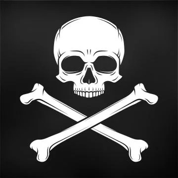 Human evil skull vector on black background. Pirate flag concept design. Jolly Stock Illustration