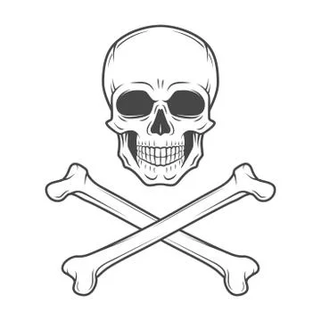Human evil skull vector. Jolly Roger with crossbones logo template. death t Stock Illustration
