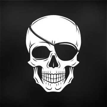 Human evil skull vector. Jolly Roger with eyepatch logo template. death t-shirt Stock Illustration
