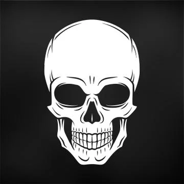 Human evil skull vector. Jolly Roger logo template on black background. death t Stock Illustration