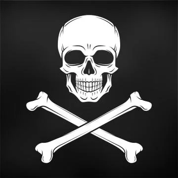 Human evil skull vector. Jolly Roger with crossbones logo template. death t Stock Illustration