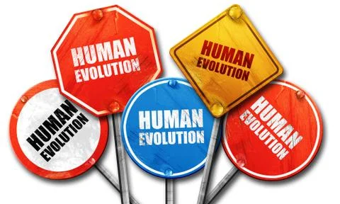 Human evolution, 3D rendering, rough street sign collection Stock Illustration