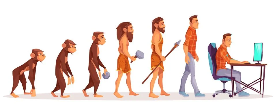 Human evolution from ape to man computer user Stock Illustration