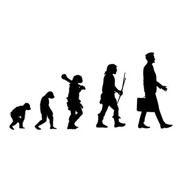 Human evolution black silhouette, from ape to man Stock Illustration