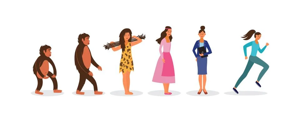 Human evolution female characters set flat vector illustration isolated. Stock Illustration