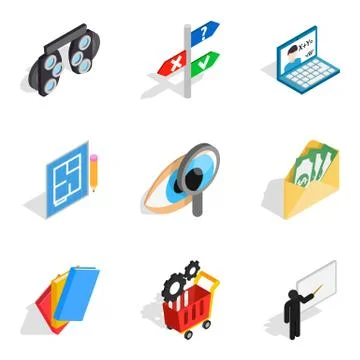 Human evolution icons set, isometric style Illustrazione stock