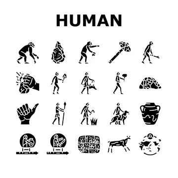 Human evolution man caveman icons set vector 스톡 일러스트
