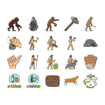 Human evolution man caveman icons set vector Stock Illustration