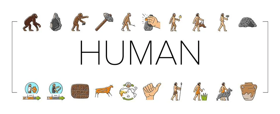 Human evolution man caveman icons set vector 스톡 일러스트