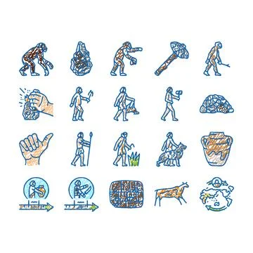 Human evolution man caveman icons hand drawn Illustrazione stock