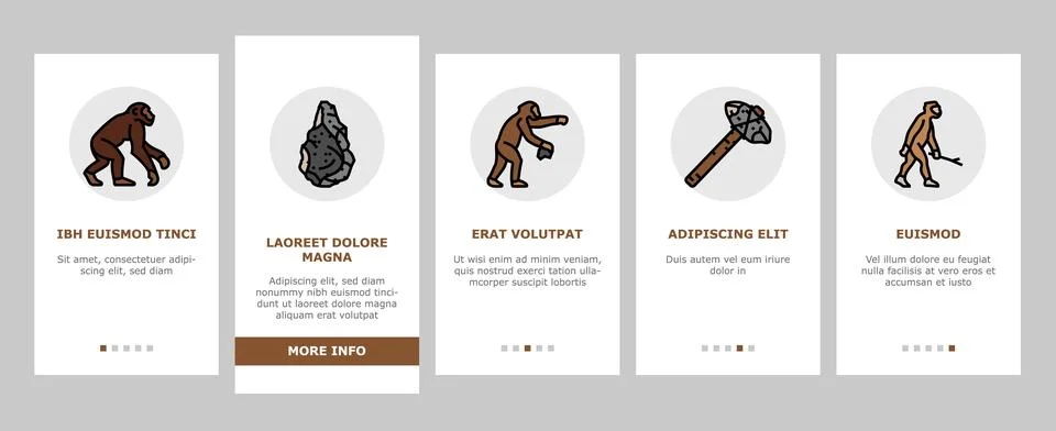 Human evolution man caveman onboarding icons set vector Stock Illustration