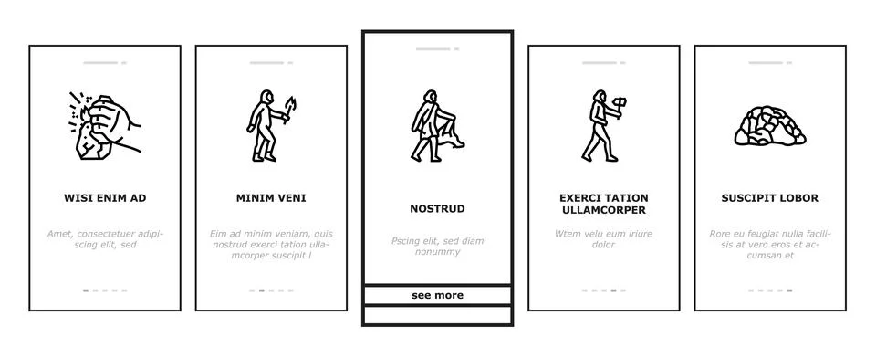 Human evolution man caveman onboarding icons set vector Illustrazione stock