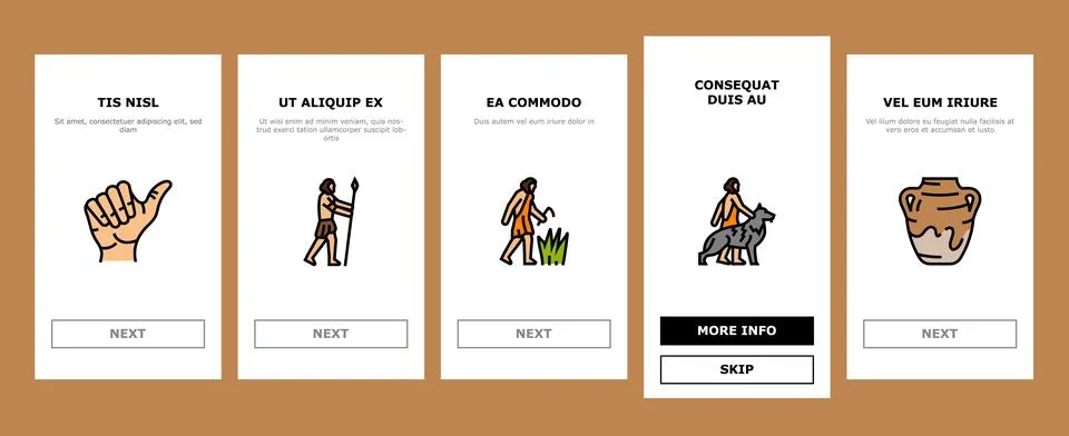 Human evolution man caveman onboarding icons set vector Stock Illustration