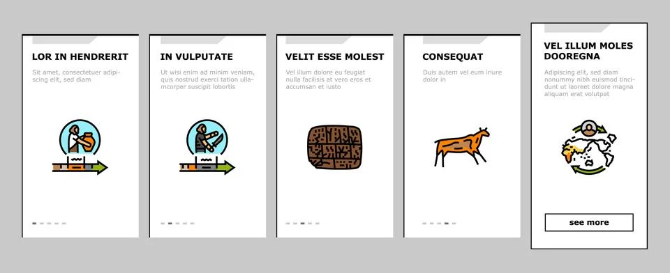Human evolution man caveman onboarding icons set vector Illustrazione stock