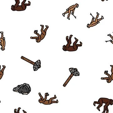 Human evolution man caveman vector seamless pattern 스톡 일러스트