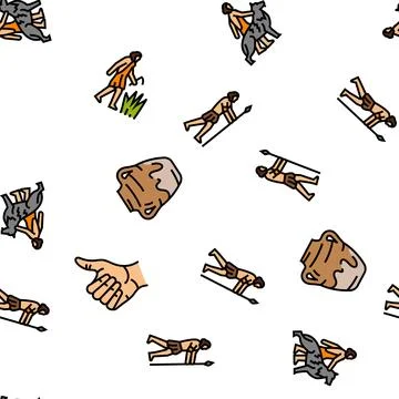 Human evolution man caveman vector seamless pattern 스톡 일러스트
