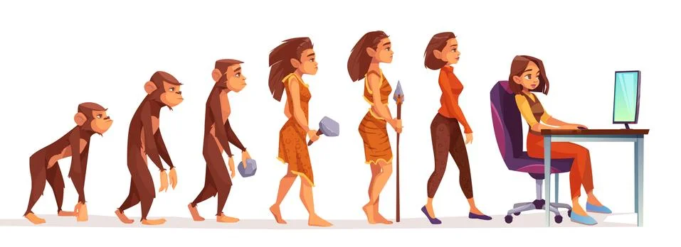 Human evolution from monkey to woman freelancer Stock Illustration