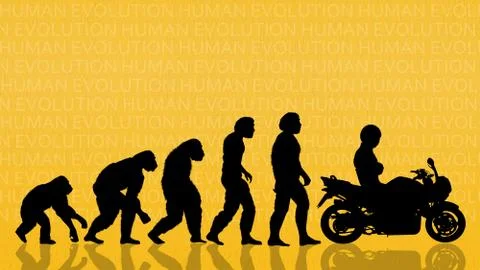 Human evolution with motorcycle Stock Illustration