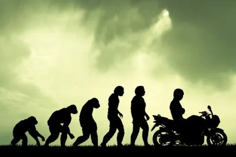Human evolution with motorcycle Stock Illustration