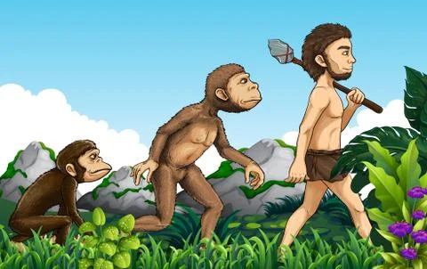 Human evolution in nature background Stock Illustration
