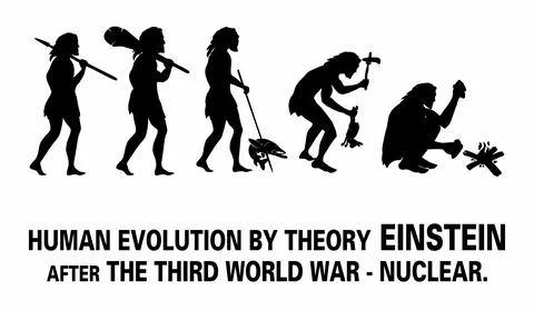 HUMAN EVOLUTION BY THEORY EINSTEIN AFTER THE THIRD WORLD WAR – NUCLEAR. Illustrazione stock