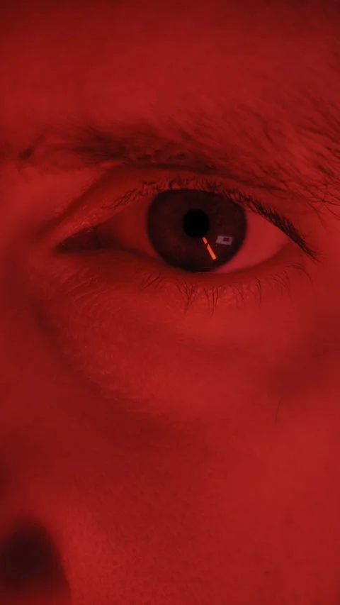 Human Eye Blinking Under Flashing Red And Blue Emergency Lights Stock Footage 326211446