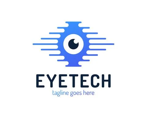 Human eye with circuit board, tech logo emblem. Concept for CCTV. Vector huma Stock Illustration